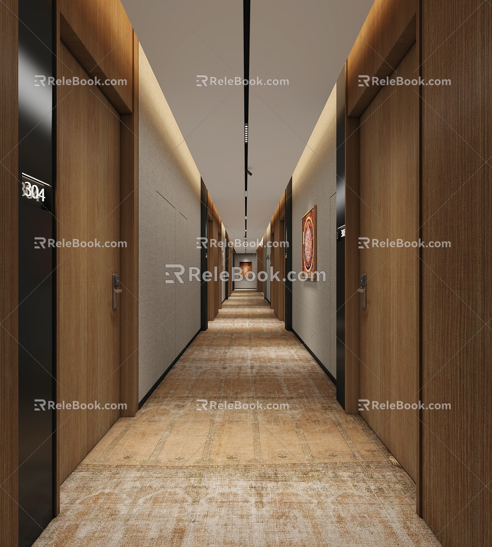 Hotel elevator hall walkway aisle model