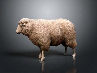Light Brown Fluffy Sheep With Thick Wool Standing On Dark Isolated Background 3d model