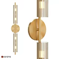 Modern Golden Wall Sconce With Circular Backplate And Glass Tube Shades