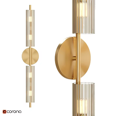 Modern Golden Wall Sconce With Circular Backplate And Glass Tube Shades 3d model