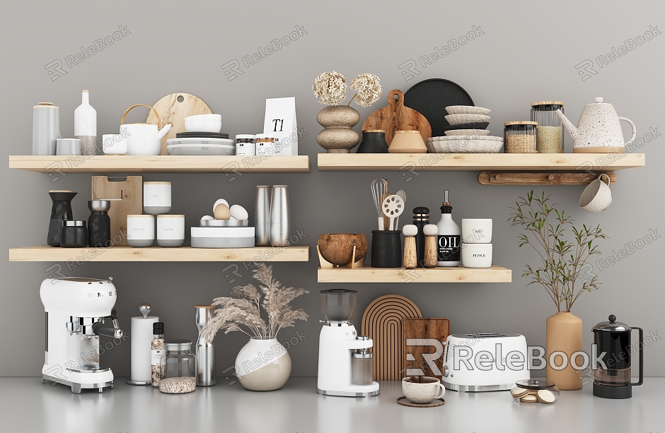 Modern Kitchen Supplies Dishes Kitchen Utensils Cutting Board Coffee Machine Bread Machine Kitchen Ornaments model