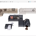Stylish L Shaped Sofa Set Combinations With Beige Gray White Cushions And Side Tables 3d model