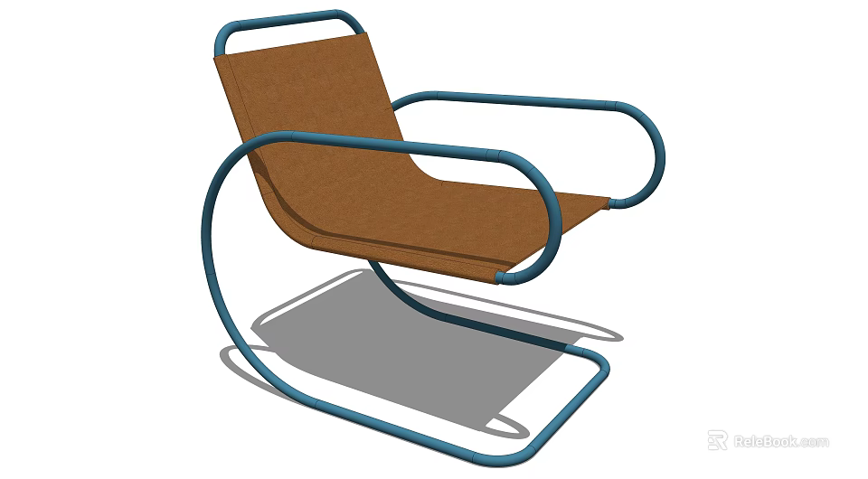 Stylish Lounge Chair Featuring Brown Cushion And Blue Metal Frame 3d model 