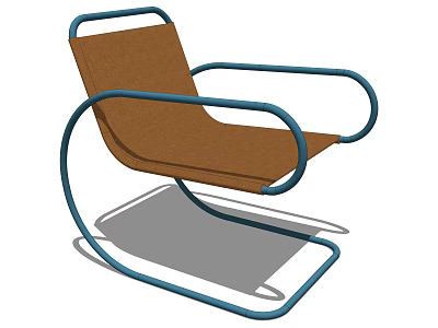 Stylish Lounge Chair Featuring Brown Cushion And Blue Metal Frame 3d model