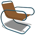 Stylish Lounge Chair Featuring Brown Cushion And Blue Metal Frame