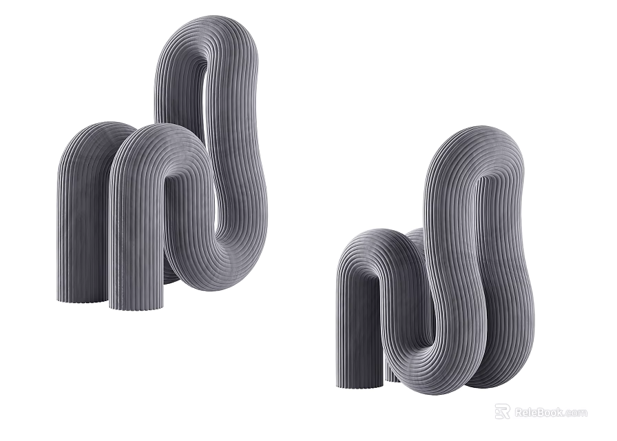 Modern Grey Curved Single Chair with Striped Texture and Unique Design 3d model 