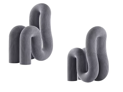 Modern Grey Curved Single Chair with Striped Texture and Unique Design 3d model