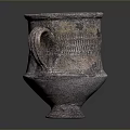 Ancient Terracotta Sculpture Carving With Two Handles And Decorative Patterns