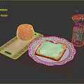 Pink Round Cheese on Wooden Tray with Cheese Toast Plate and Red Flowers in Vase