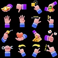 Various Hand Gestures And Actions With Different Icons For Design Projects 3d model