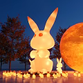 Giant Illuminated Rabbit Display With Red Moon Trees And Small Rabbit Lights 3d model