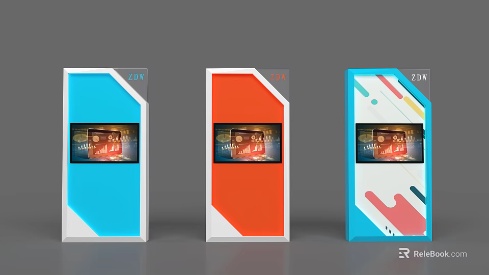 Colorful Digital Billboards Featuring Blue Orange Screens And Modern Design 3d model 