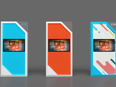 Colorful Digital Billboards Featuring Blue Orange Screens And Modern Design 3d model