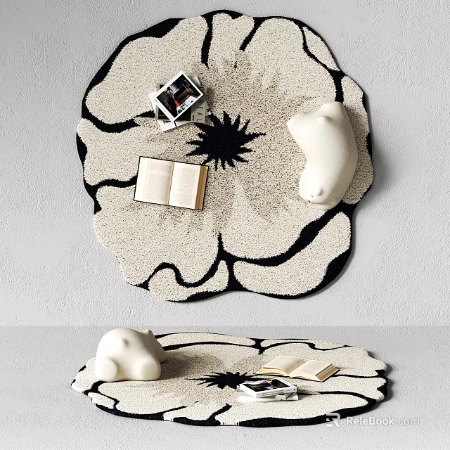 Floral Shaped Area Rug With Open Book Photo And Sculpture 3d model 