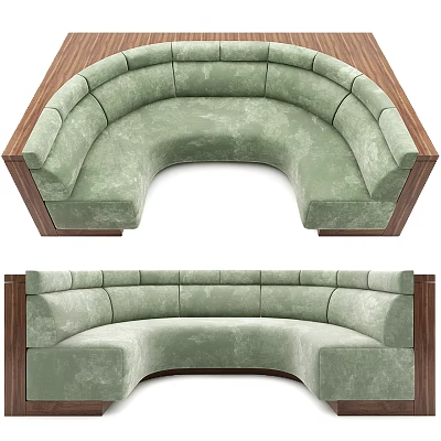 Modern Light Green Curved Booth Sofa With Wooden Frame And Velvet Upholstery 3d model