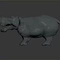 Gray Hippopotamus 3D Model With Smooth Surface Open Mouth And Standing Pose 3d model