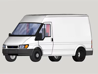 White Cargo Van Side View With Black Wheels And Side Window Details 3d model