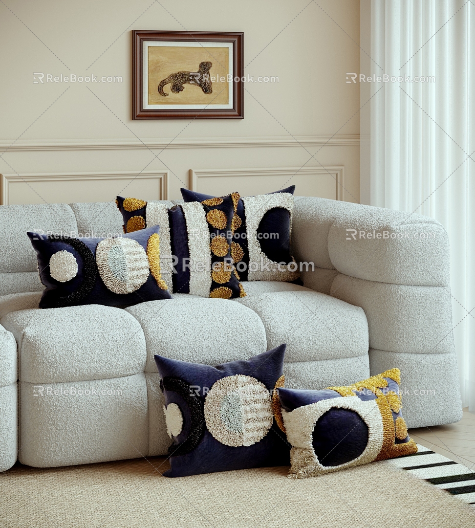 Cream wind wool pillow combination 3d model