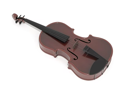 High Quality Handmade Brown Wooden Violin With Strings For Classical Music Performance 3d model