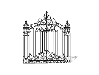 European-style gate double-open wrought iron gate 3d model