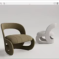 Modern Curved Brown And White Leisure Chairs With Upholstered Seats And Bent Frame