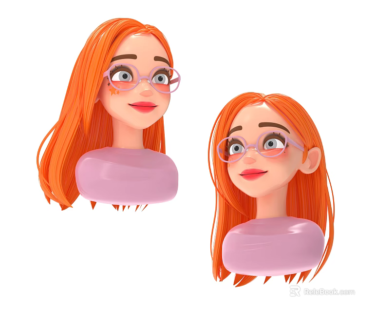 Two Head Models Of Game Movie Character With Orange Hair And Glasses 3d model 