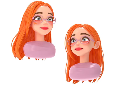 Two Head Models Of Game Movie Character With Orange Hair And Glasses 3d model