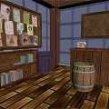 Cozy Office Interior Design With Blue Plaid Walls Bulletin Board Wooden Counter Telephone And Bookshelf