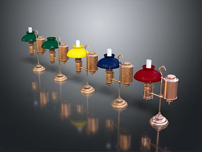 Colorful Assorted Candle Lamps With Colored Shades And Metal Bases Decorative Design 3d model