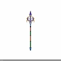 Magical Fantasy Spear Weapon With Purple Golden Flame Decorations And Intricate Design