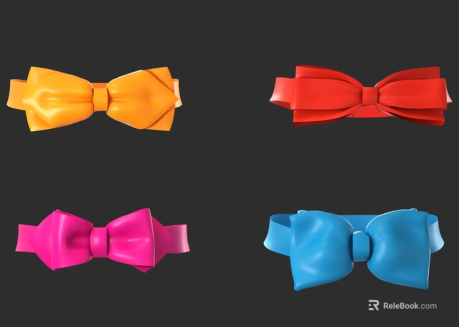 Colorful Decorative Bow Ties In Orange Red Pink And Blue For Daily Use 3d model 