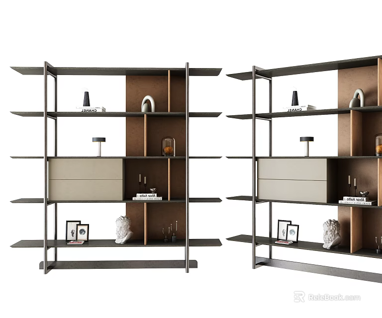Modern Minimalist Shelving Unit With Multiple Open Shelves And Storage Drawers 3d model