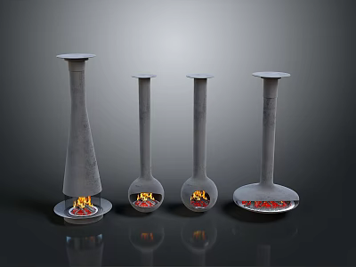 Gray Vertical Heaters with Various Designs and Flame Effect at Bottom for Home Use 3d model