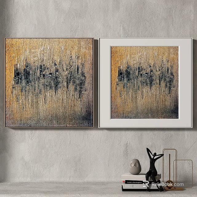 Abstract Framed Paintings With Gold Black Texture For Wall Decoration 3d model