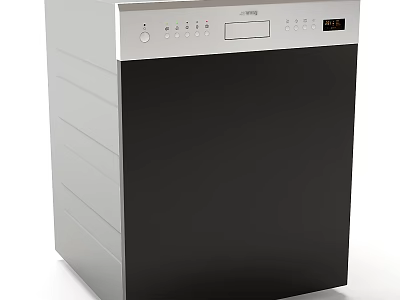 Sleek Modern Kitchen Dishwasher In Silver And Black With Control Panel Buttons And 3d model
