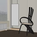 Modern Curved Accent Chair With Black Frame White Cushion And Window Blinds Pendant Light