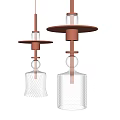 Modern Pendant Lights With Copper Finish Frames Textured Glass Shades And Disc Shaped Canopies