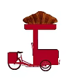 Pink Tricycle Food Cart With Croissant On Top Platform For Street Snacks