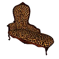Elegant Leopard Print Chaise Lounge With Carved Wooden Frame And Classic Design