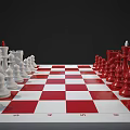 Classic Chess Entertainment With Red And White Chessboard And Neatly Arranged Chess Pieces