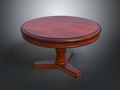 Dark Brown Round Wooden Table With Solid Wood Pedestal Base And Cross Legs 3d model
