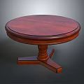 Dark Brown Round Wooden Table With Solid Wood Pedestal Base And Cross Legs