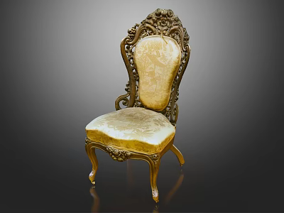 Elegant Classic Carved Dining Chair With Golden Frame Beige Upholstered Seat And Back 3d model