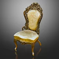 Elegant Classic Carved Dining Chair With Golden Frame Beige Upholstered Seat And Back