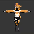 Anthropomorphic Creature Character With Orange Hair Horns And Black Outfit Standing Pose