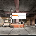 Industrial Style Bar Interior Design With Round Chandelier Bar Counter And Red Brick Walls