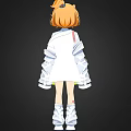 Anime Style Woman With Orange Twin Ponytail White Coat Black Skirt And White Boots