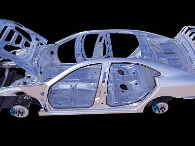 Car Chassis Structure With Metallic Frame And Vehicle Body Components 3d model