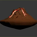 Orange Volcano With Red Magma Flowing Down Slopes On Dark Background 3d model