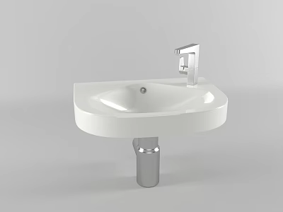 Modern White Ceramic Washbasin With Sleek Silver Faucet And Wall Mounted Design 3d model